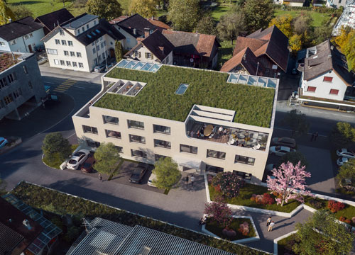 Projektleitung beim Architekturentwurf für das Wohn- und Gewerbehaus Laurentiusbad in Schaan. 1. Preis!